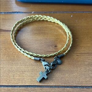 Gold Braided Bracelet with Cross Charm